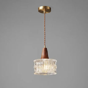 Luminária de Teto Pendente Madeira e Vidro Estilo Nórdico - Ilúmine Decor