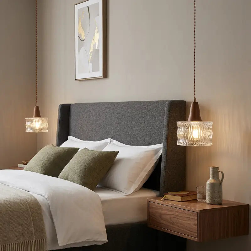 Luminária de Teto Pendente Madeira e Vidro Estilo Nórdico - Ilúmine Decor