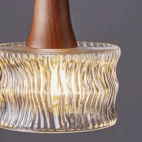 Luminária de Teto Pendente Madeira e Vidro Estilo Nórdico - Ilúmine Decor
