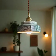 Luminária de Teto Pendente Vintage em Cerâmica e Pintada à Mão - Ilúmine Decor