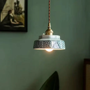 Luminária de Teto Pendente Vintage em Cerâmica e Pintada à Mão - Ilúmine Decor