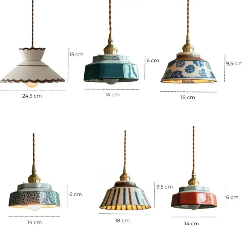 Luminária de Teto Pendente Vintage em Cerâmica e Pintada à Mão - Ilúmine Decor