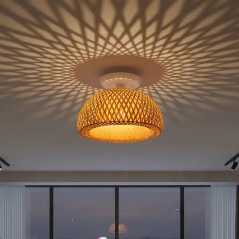 Luminária de Teto Sobrepor Rattan Natural Rústico - Ilúmine Decor