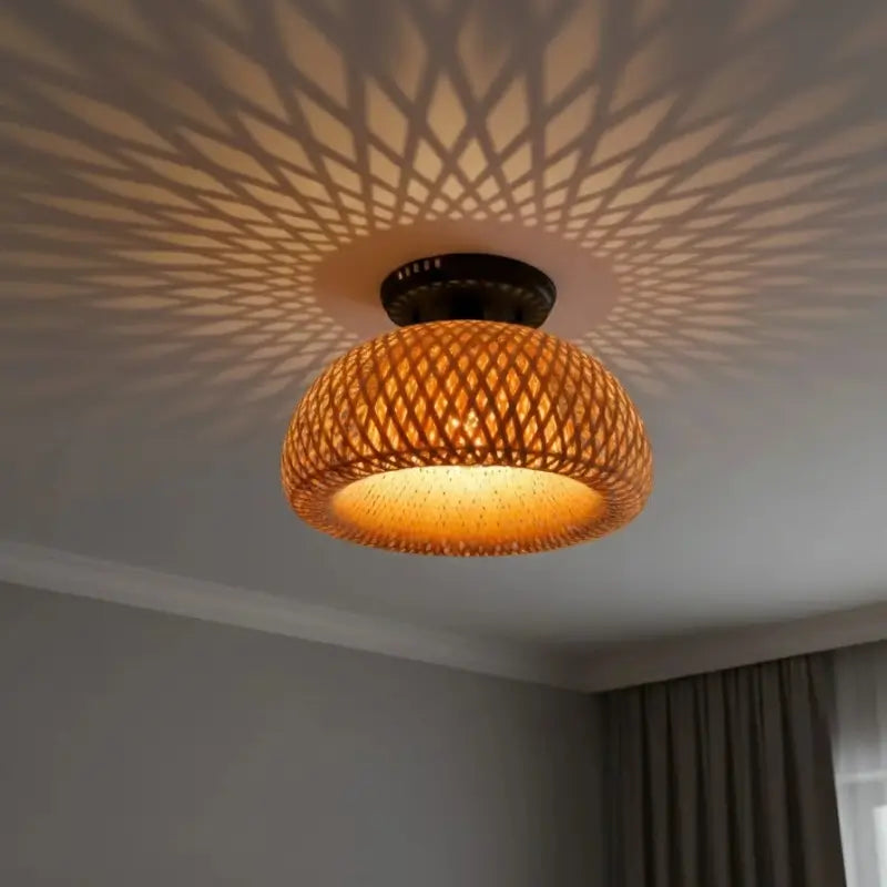 Luminária de Teto Sobrepor Rattan Natural Rústico - Ilúmine Decor