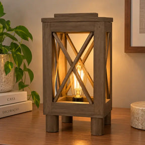 Luminária de Mesa Rústico em Madeira para Cabeceira