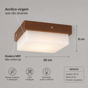 Luminária de Teto Plafon Decorativo de Madeira 20cm