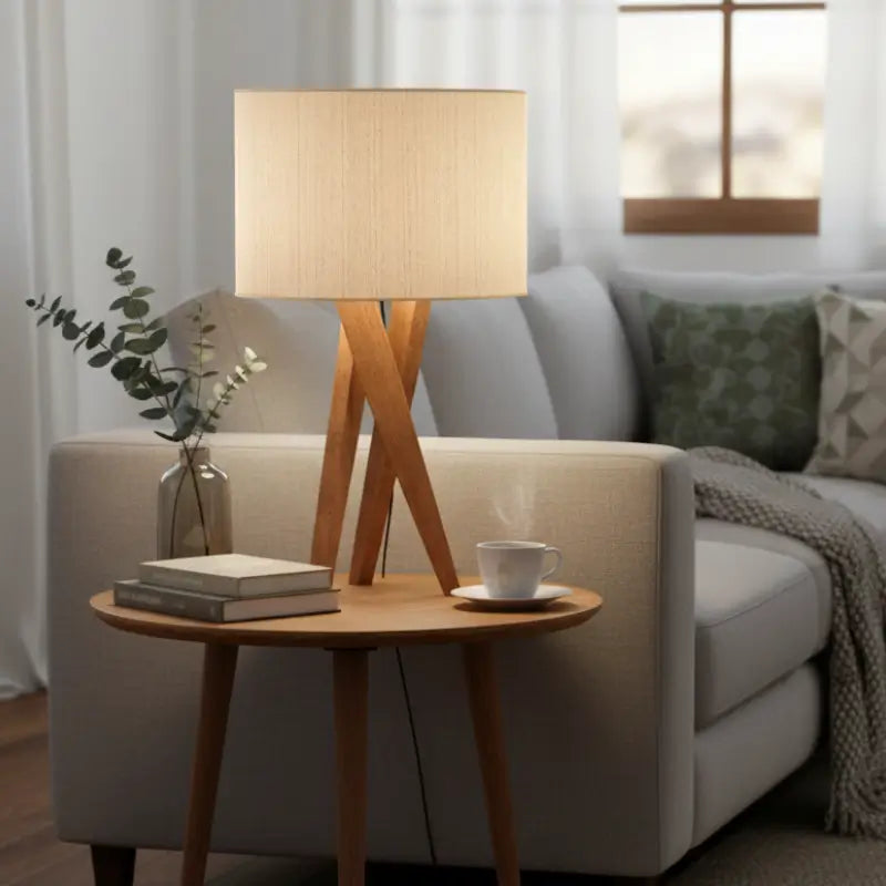 Abajur de Mesa Luxo em Madeira com Cúpula de Tecido